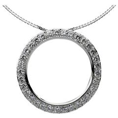 Round Diamond Channel Set Platinum Circle Pendant Necklace