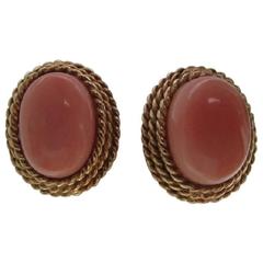 Natural and Undyed Angel Skin Coral Earrings with Gold Omega Post Back Clips 2
