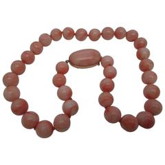 Angel Skin Coral Beads Natural and Undyed Necklace  with Gold Clasp