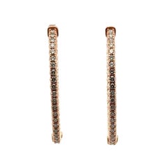 Pendientes de aro ovalados de oro rosa de 14 quilates con diamantes de 1,50 quilates Modern