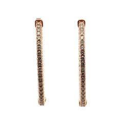 1.50 CTW Diamond 14 Karat Rose Gold Oval In/Out Hoop Earrings Modern