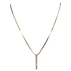 Modern 14k Yellow Gold .54 ct Diamond Vertical Bar Pendant Necklace 18"