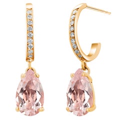 14 Karat Gold Natural Pink Pear Morganite Diamond 2.87 Carat 1 Inch Earrings