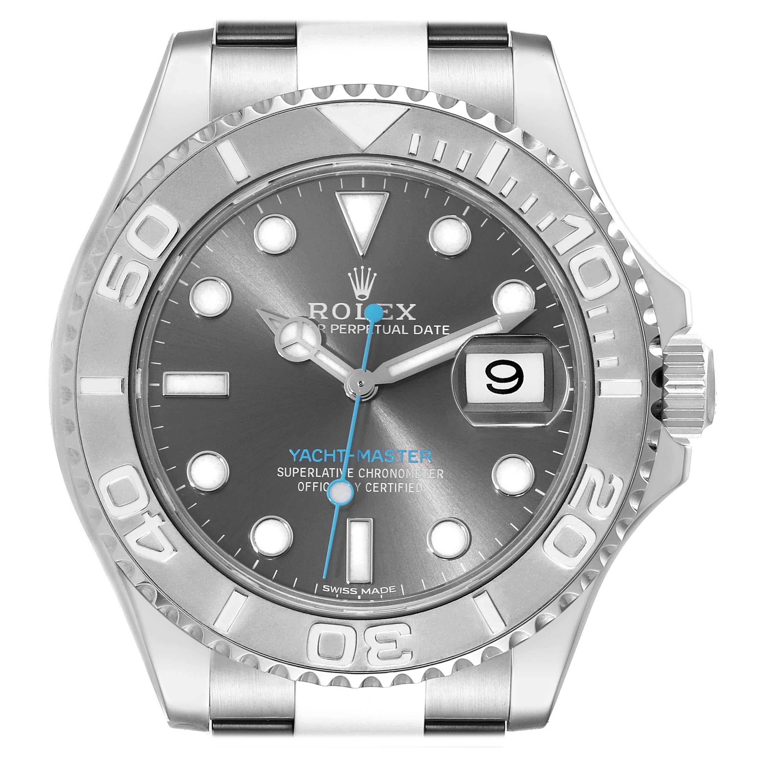 Rolex Yachtmaster Rhodium Dial Steel Platinum Mens Watch 116622 Box Card For Sale
