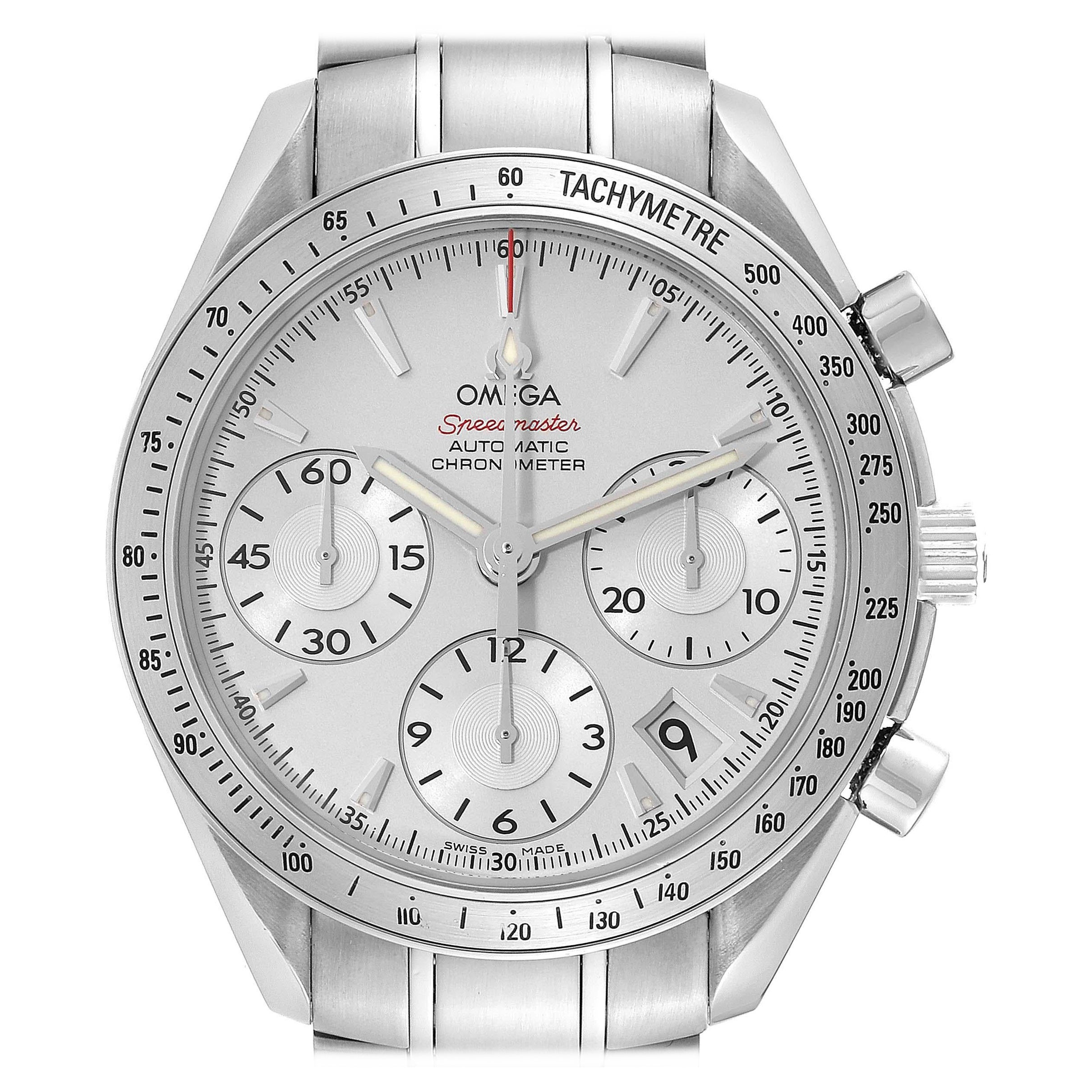 Omega Speedmaster Date Silver Dial Steel Mens Watch 323.10.40.40.02.001 Box Card For Sale