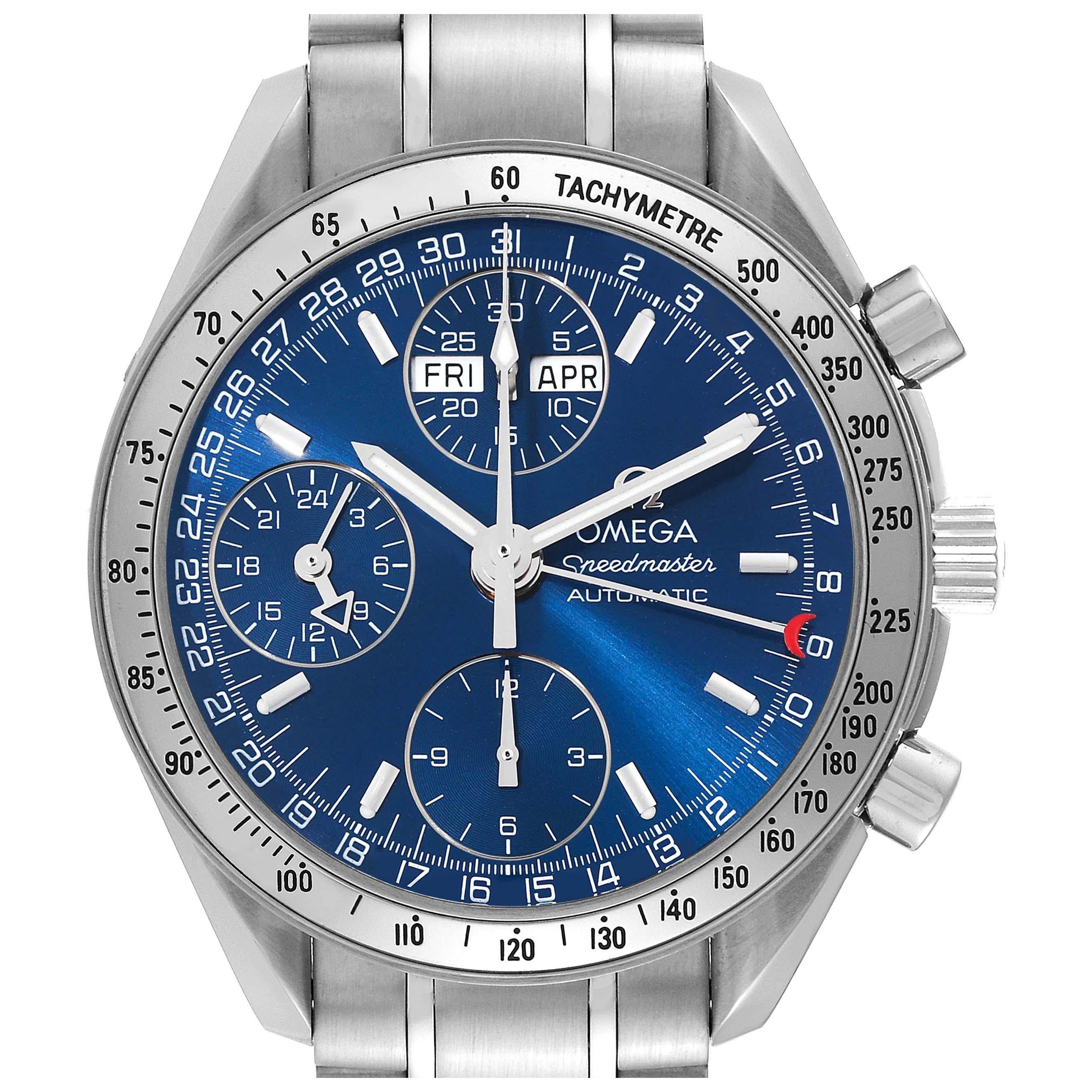 Omega Speedmaster Day-Date 39 Blue Dial Steel Mens Watch 3523.80.00 Box Card For Sale