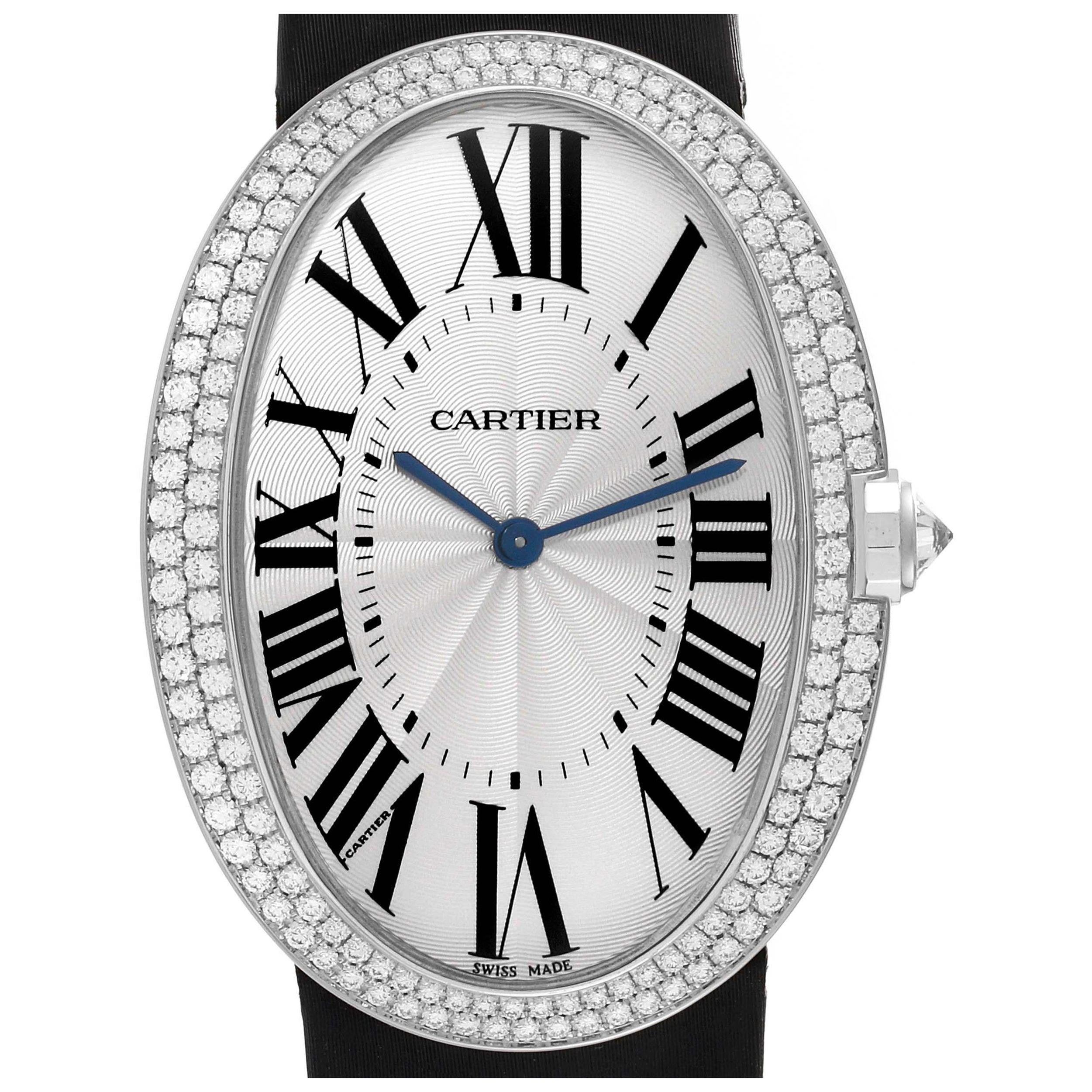 Cartier Baignoire Large White Gold Diamond Ladies Watch WB520009 Box Card