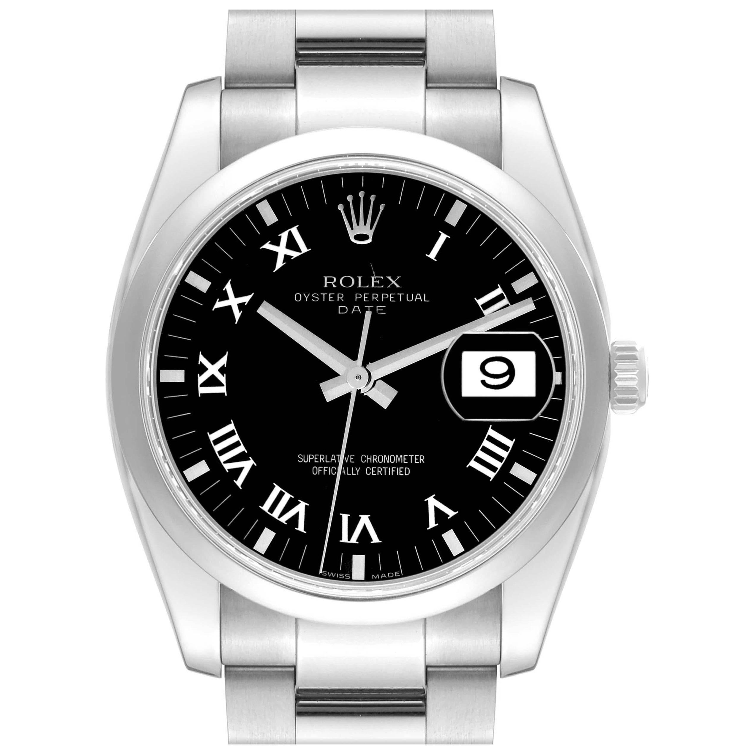 Rolex Date Black Dial Steel Mens Watch 115200 Box Card For Sale