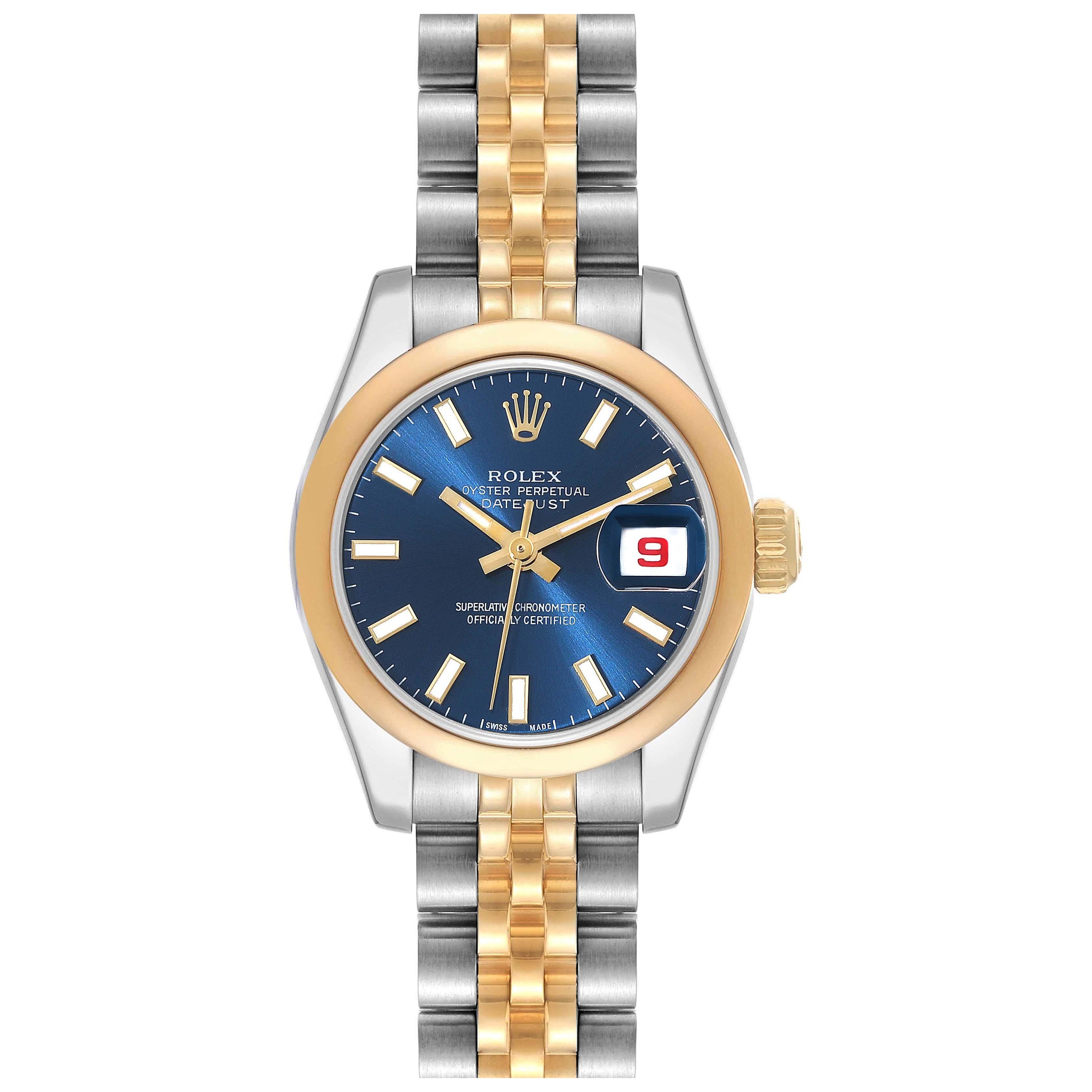 Rolex Montre Datejust en acier, or jaune et cadran bleu, pour femmes 179163 en vente