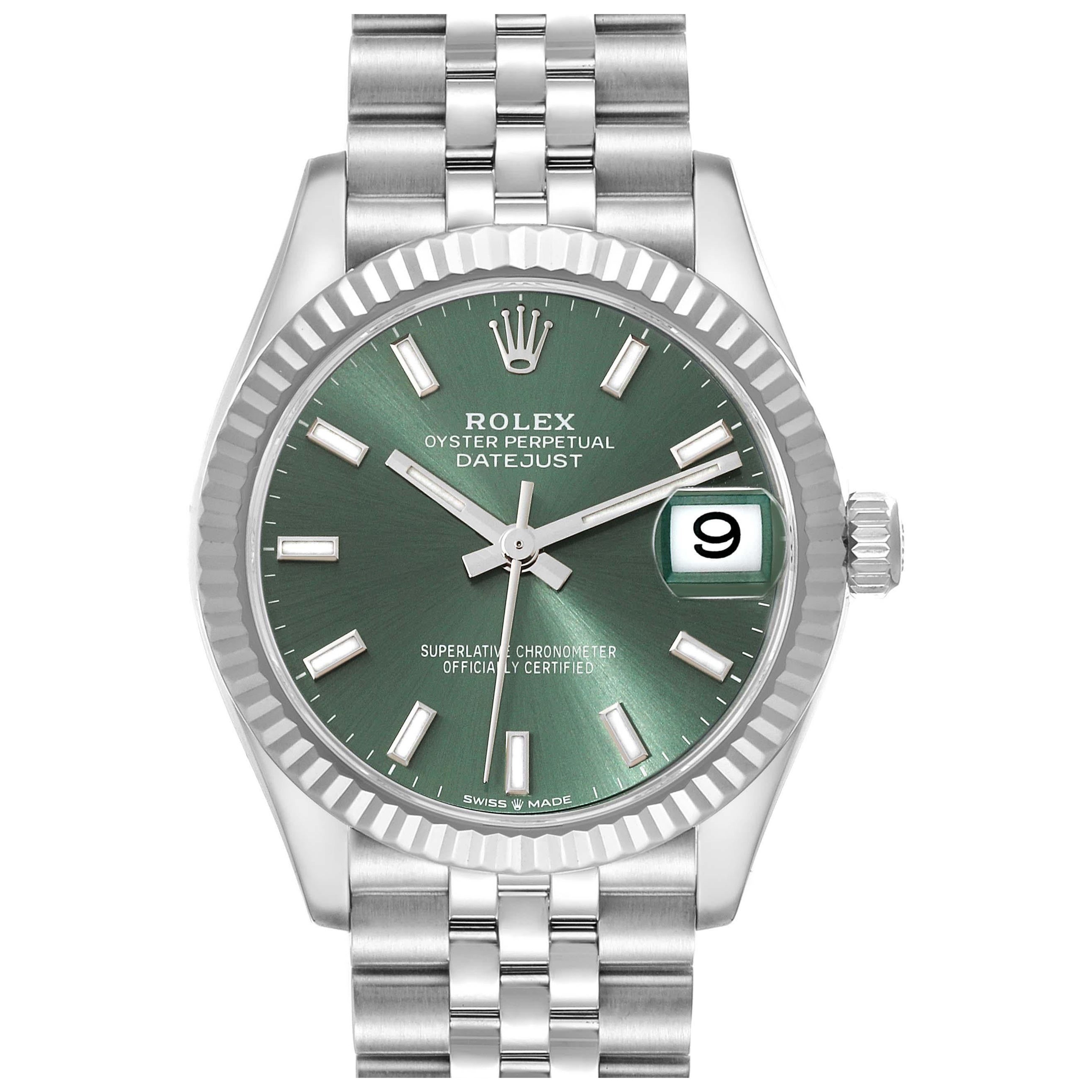 Rolex Datejust Midsize Steel White Gold Mint Green Dial Ladies Watch 278274 Box