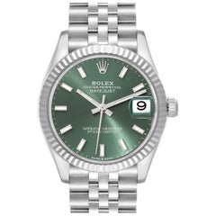 Rolex Montre Datejust de taille moyenne en acier, or blanc, cadran vert menthe 278274, boîte