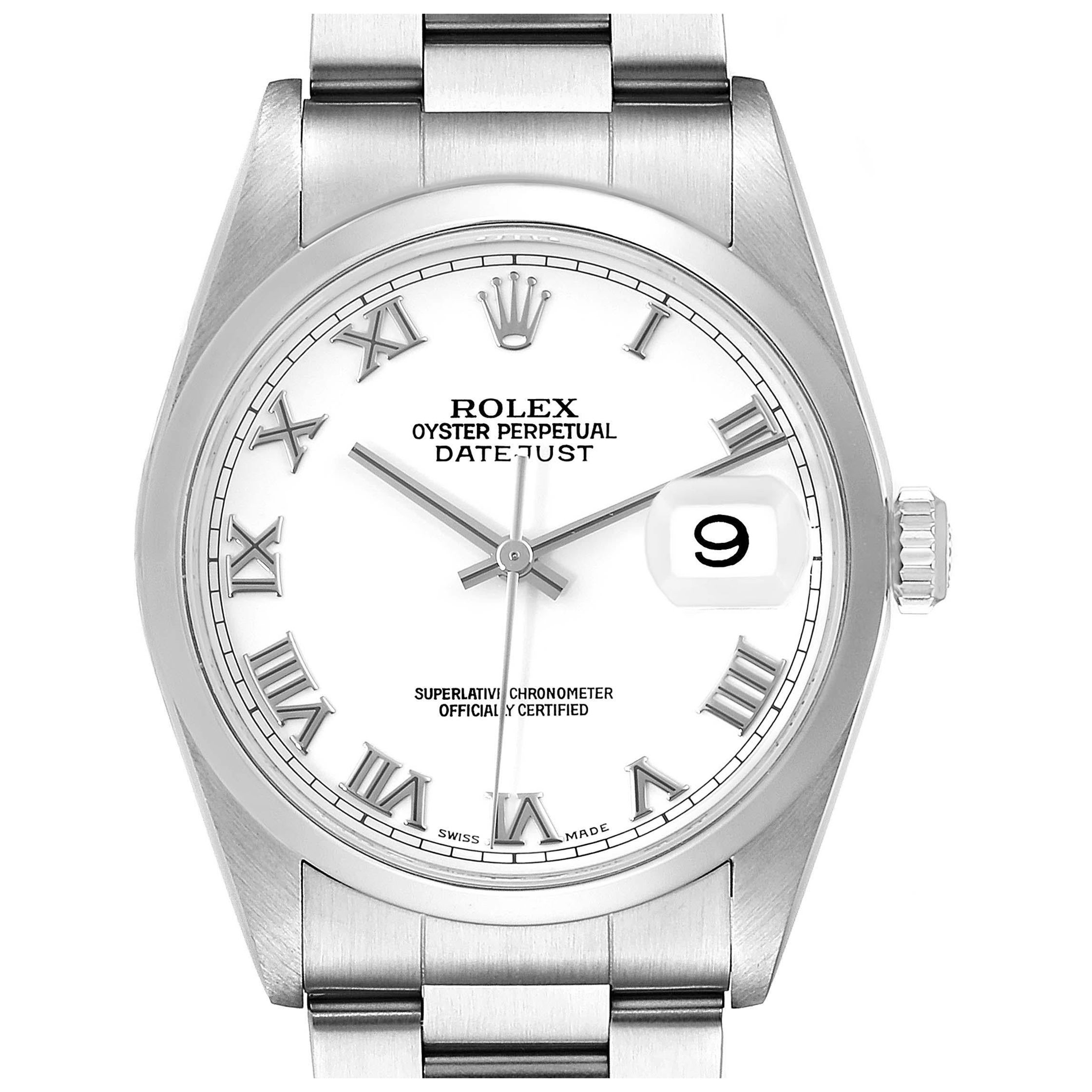 Rolex Datejust White Dial Smooth Bezel Steel Mens Watch 16200 Box Papers For Sale