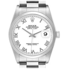 Rolex Datejust White Dial Smooth Bezel Steel Mens Watch 16200 Box Papers