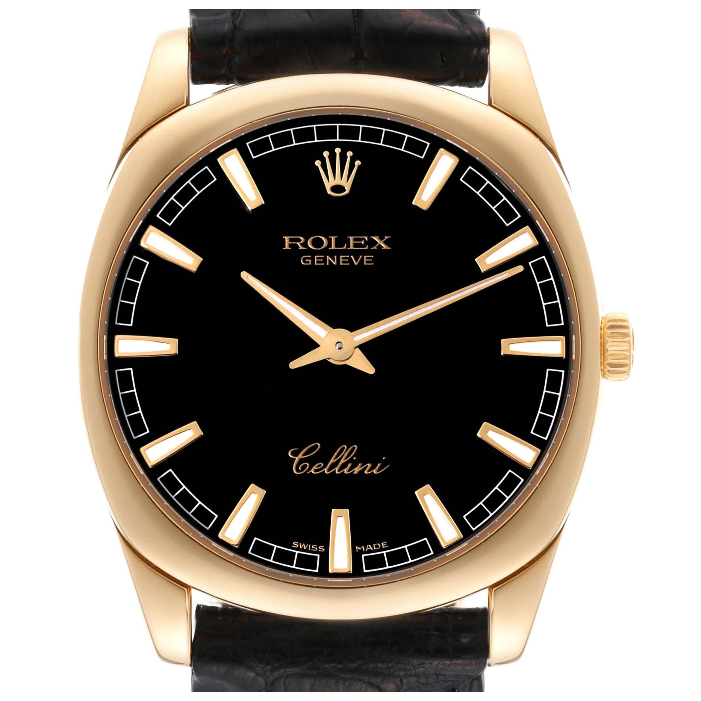 Rolex Cellini Danaos Yellow Gold Black Dial Mens Watch 4243