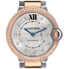 Cartier Montre Ballon en acier bleu, or rose et diamants pour femmes W3BB0004