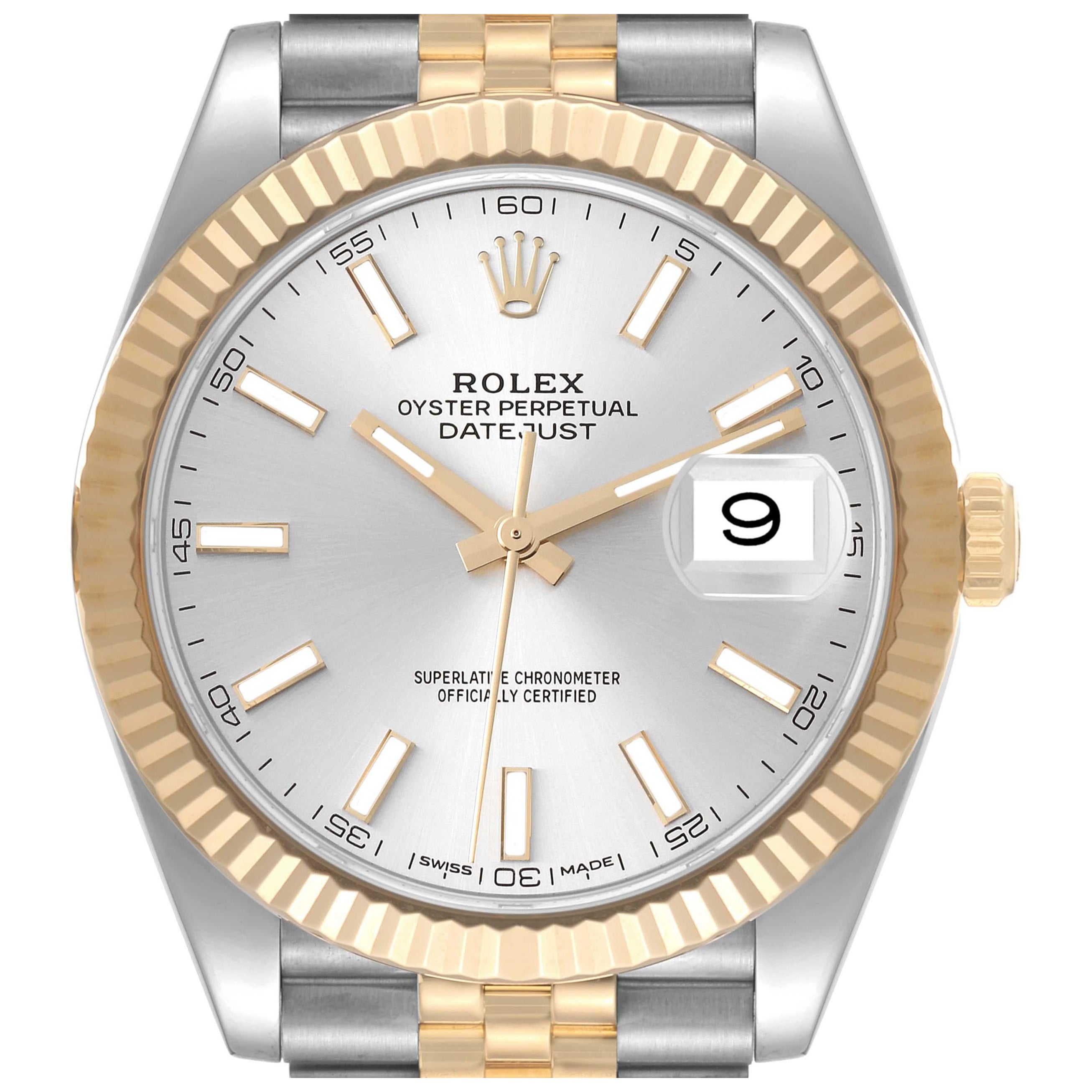 Rolex Datejust 41 Steel Yellow Gold Silver Dial Mens Watch 126333 Box Card For Sale