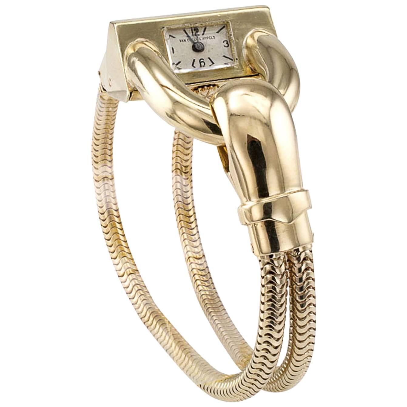  1940s Van Cleef & Arpels Ladies Yellow Gold Cadenas Retro Wristwatch