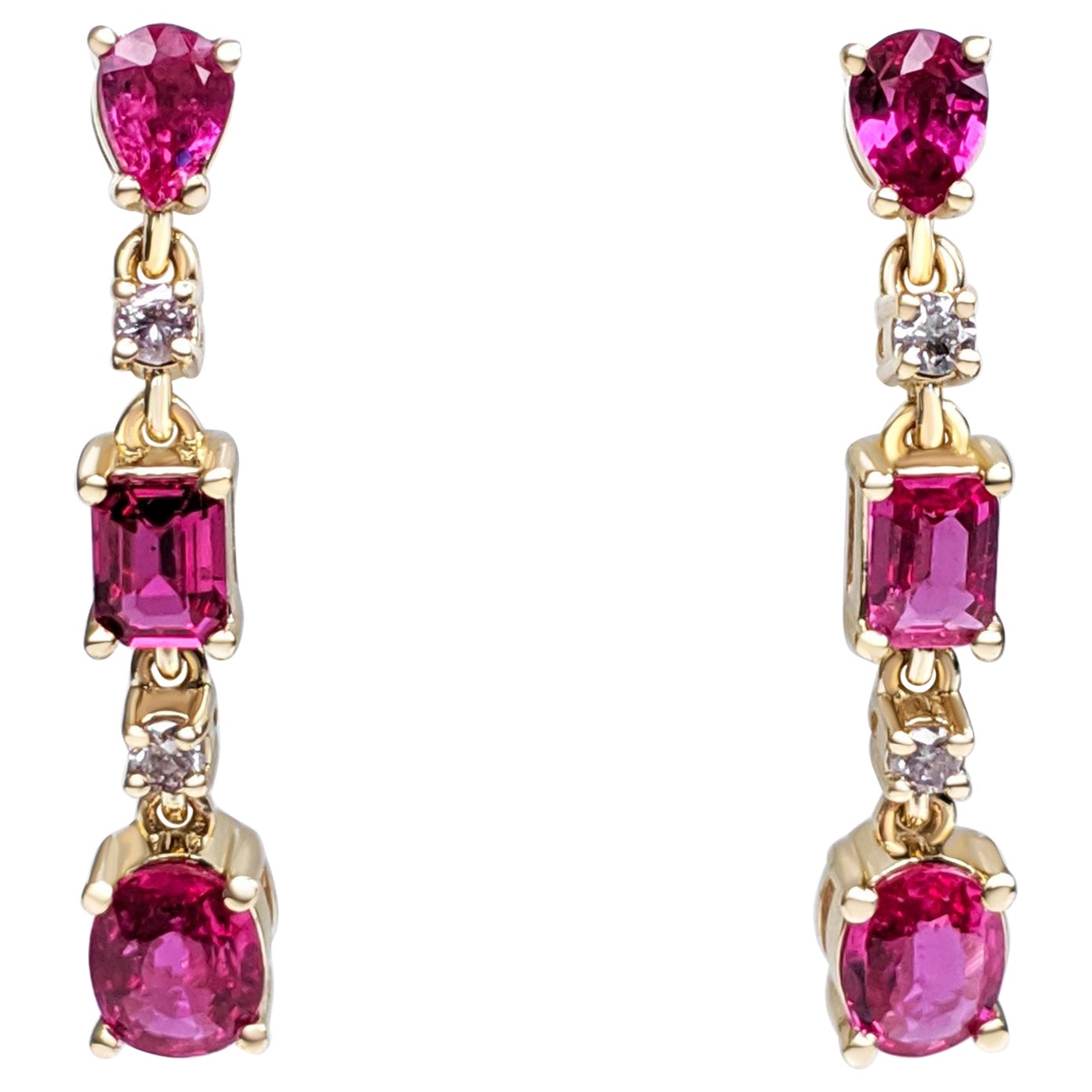 $1 NO RESERVE! NO HEAT 1.40Ct Ruby & 0.08Ct Fancy Pink 14kt Yellow gold Earrings