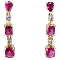 $1 NO RESERVE! NO HEAT 1.40Ct Ruby & 0.08Ct Fancy Pink 14kt Yellow gold Earrings