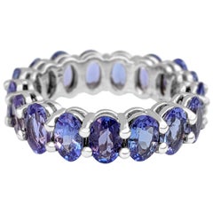 $1 NO RESERVE! 8.22 Carat Tanzanite Eternity Band - 14 kt. White Gold - Ring