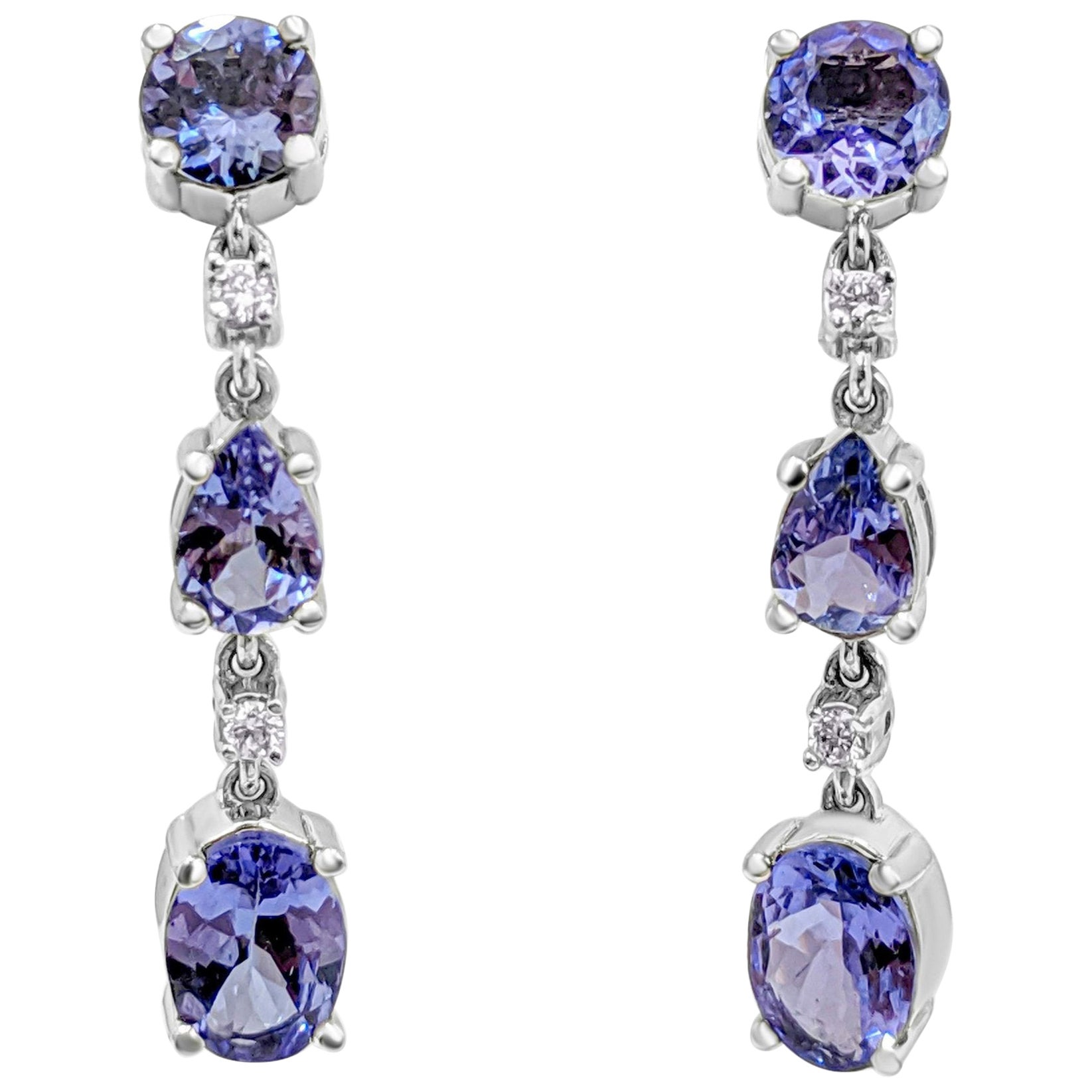 $1 NO RESERVE! 3.18 Carat Tanzanite & 0.15 Ct Diamonds - 14k White gold Earrings For Sale