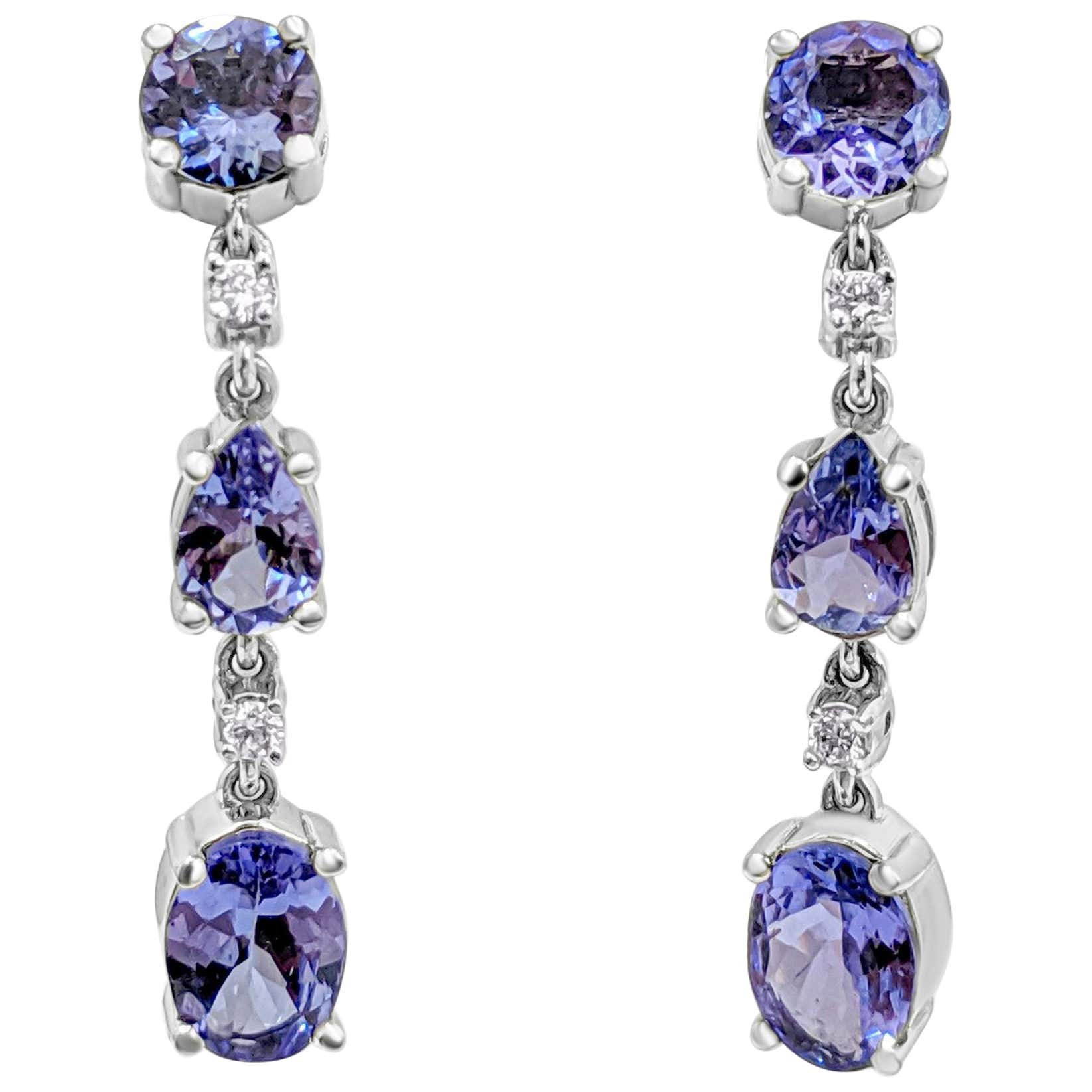 Boucles d'oreilles en or blanc 14 carats avec tanzanite de 3,18 carats et diamants de 0,15 carat, 1 $ sans réserve