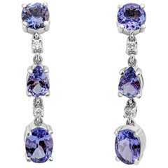 $1 NO RESERVE! 3.18 Carat Tanzanite & 0.15 Ct Diamonds - 14k White gold Earrings