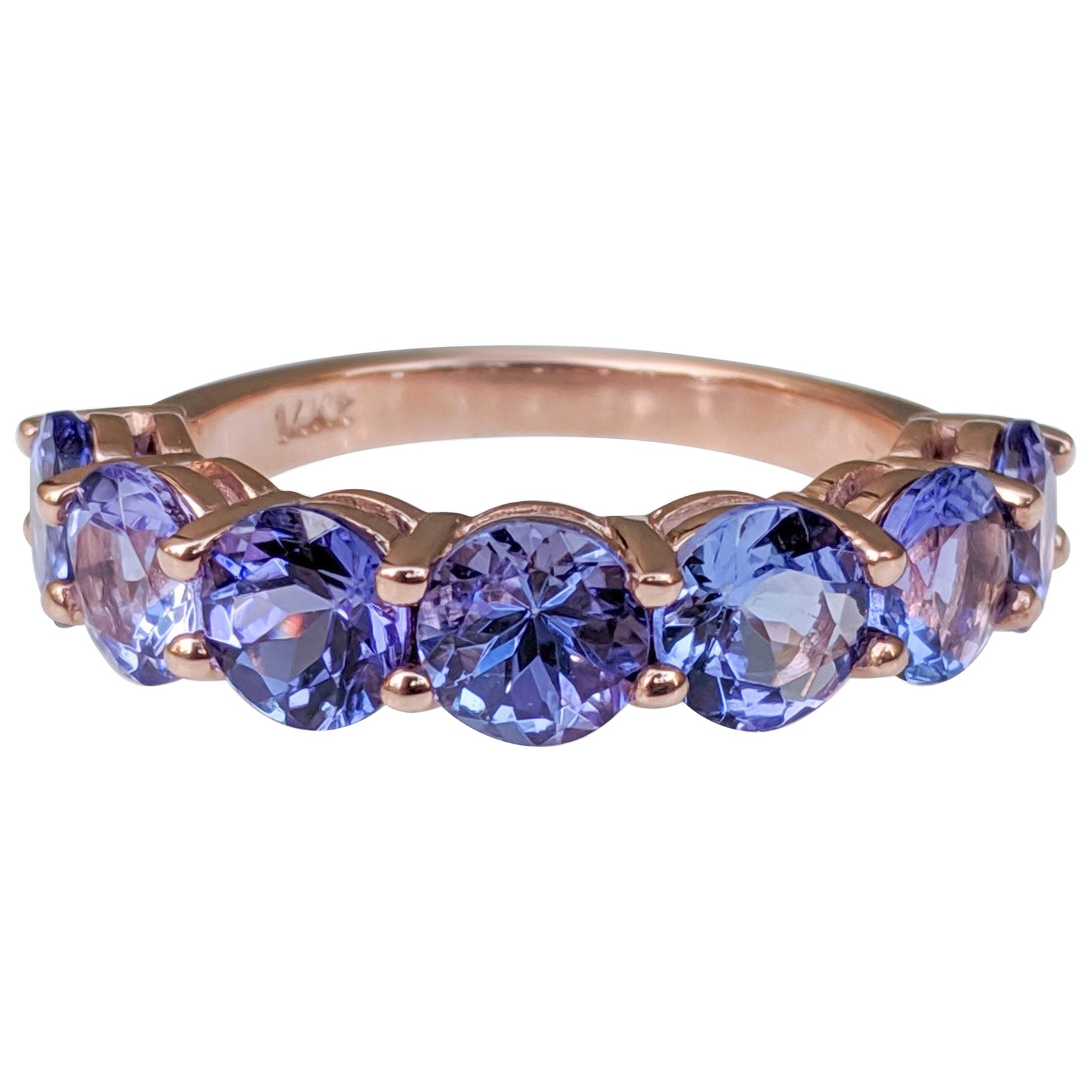 NO RESERVE! 3.38 Carat Tanzanite 7 Stone Eternity Band 14kt Rose gold - Ring For Sale