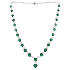 Heart Zambian Emerald Gemstone Necklace Diamond 14 Karat White Gold Fine Jewelry