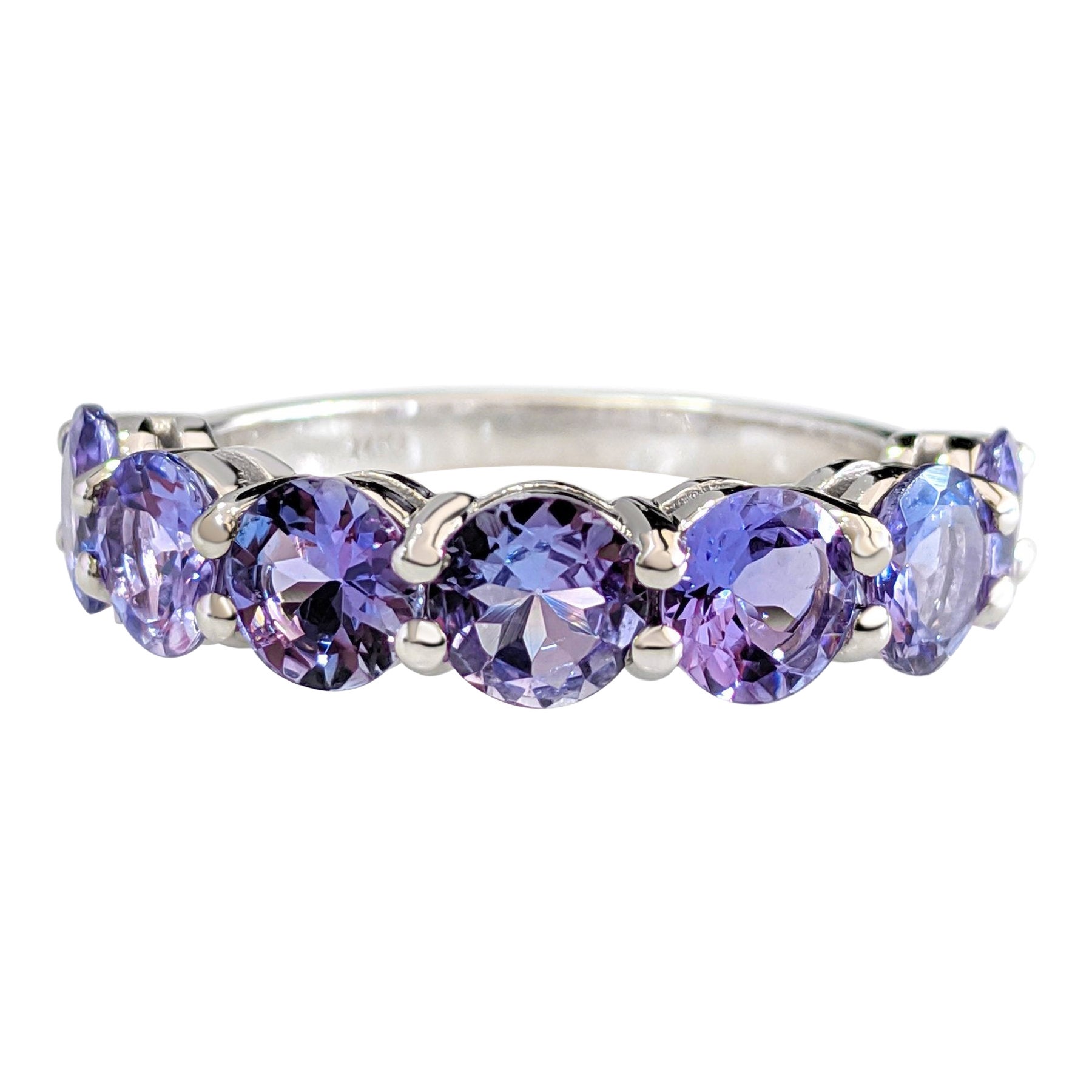 Bague d'éternité en or blanc 14 carats avec tanzanite de 3,18 carats et 7 pierres, sans réserve