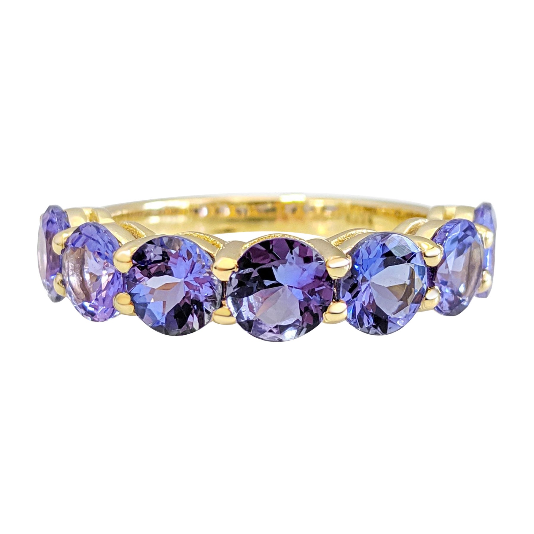 NO RESERVE! 3.66 Carat Tanzanite 7 Stone Eternity Band 14kt Yellow gold - Ring For Sale