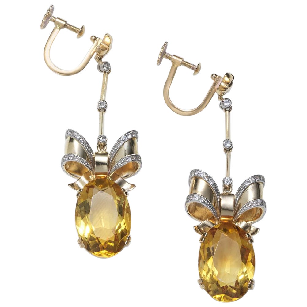 Vintage 18k Gold and Citrine Earrings by Ateljé Stigbert Made Year 1944 For Sale