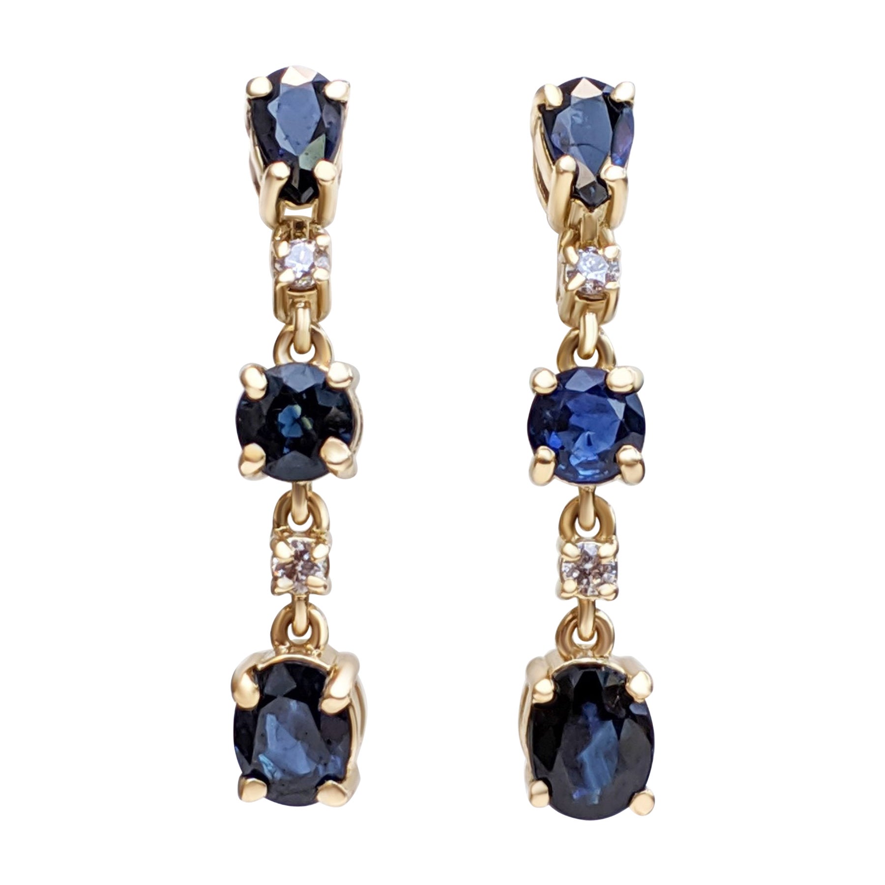 NO RESERVE!  1.50Ct Sapphire & 0.10 Diamonds - 14K Yellow Gold Earrings