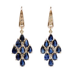 NO RESERVE!  4.13Ct Sapphire & 0.20 Diamonds - 14K Yellow Gold Earrings