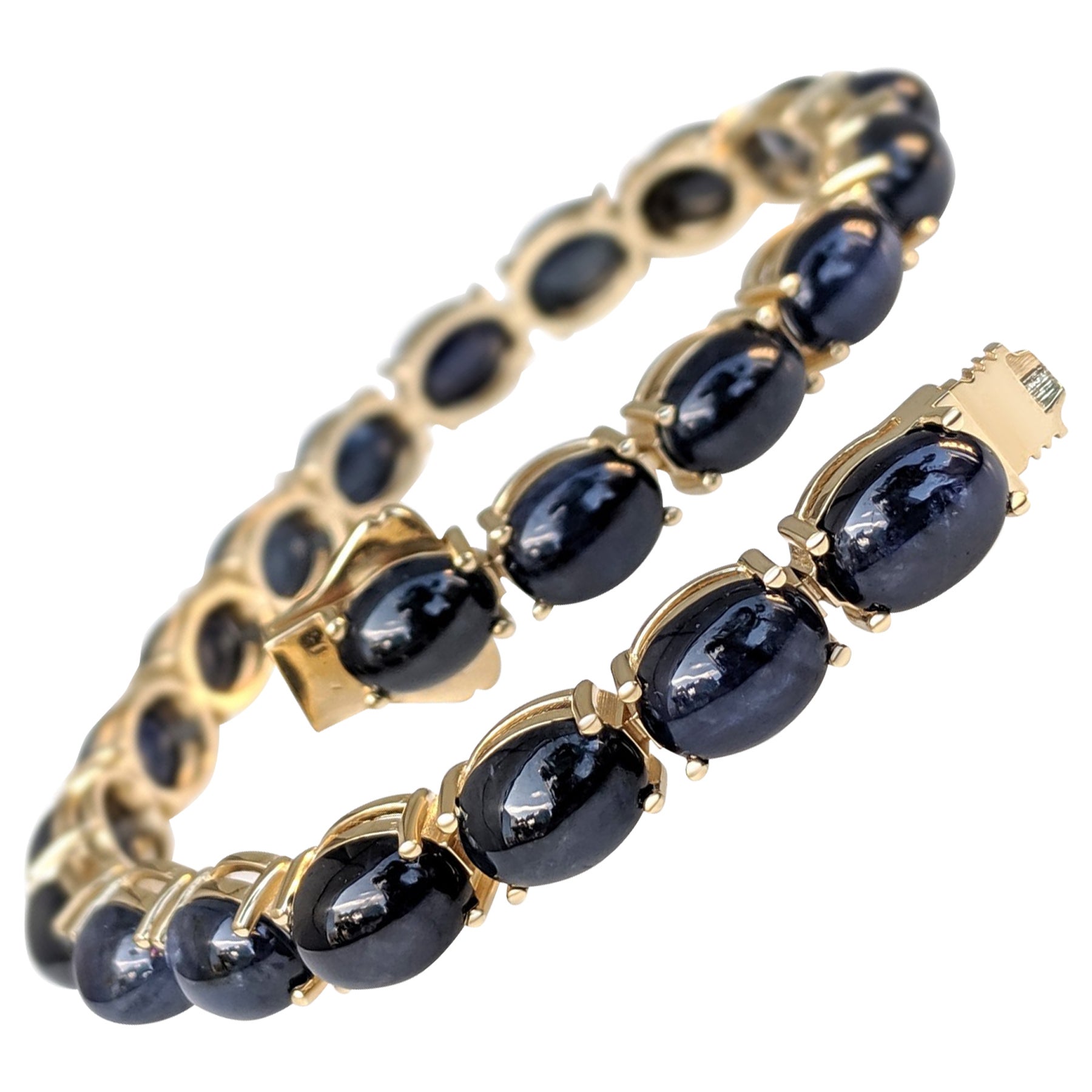 NO RESERVE! 42.74 Ct Sapphire Tennis Riviera - 14kt - Yellow gold - Bracelet For Sale