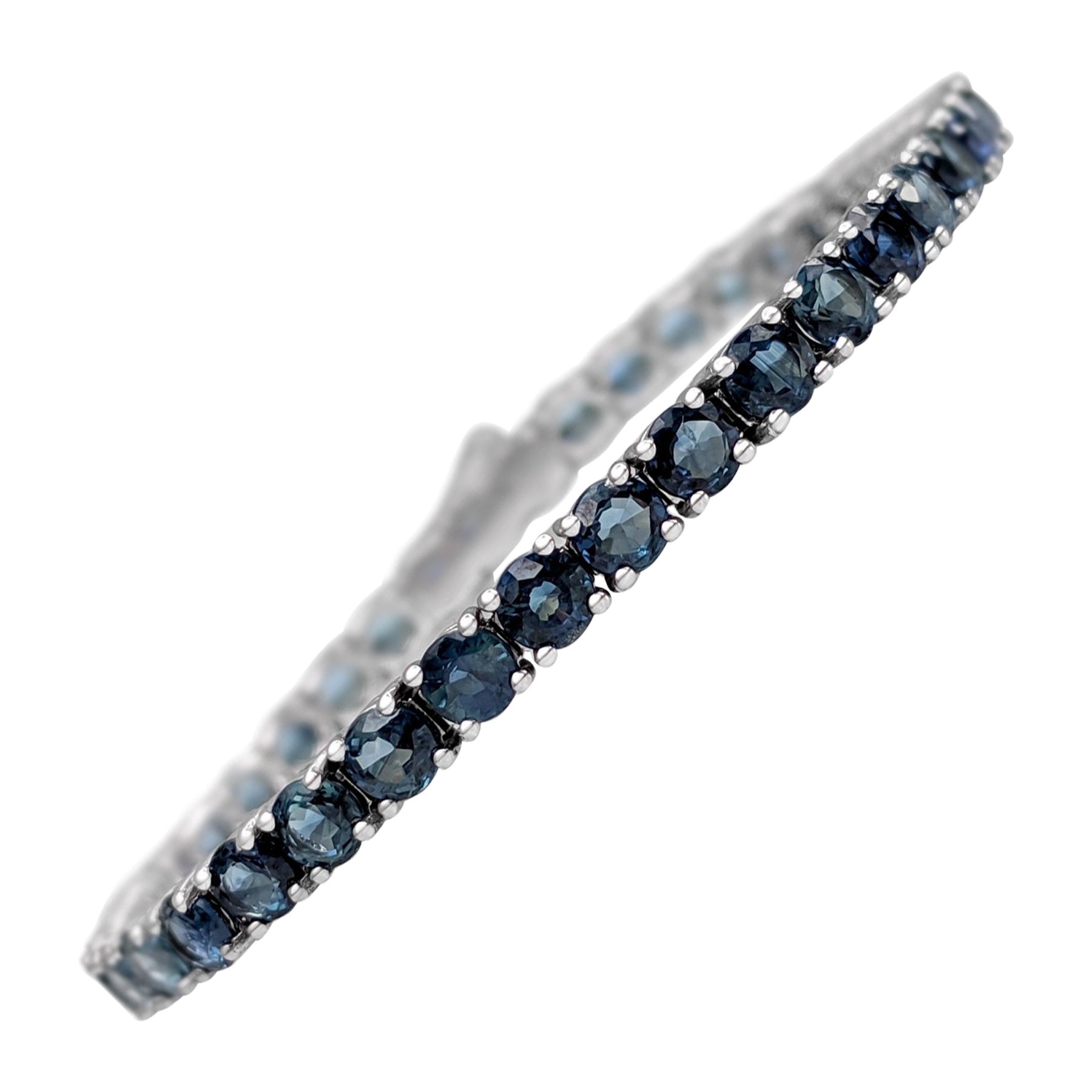 NO RESERVE! 10.00 Carat Sapphire Tennis Riviera - 14 kt. White gold - Bracelet For Sale