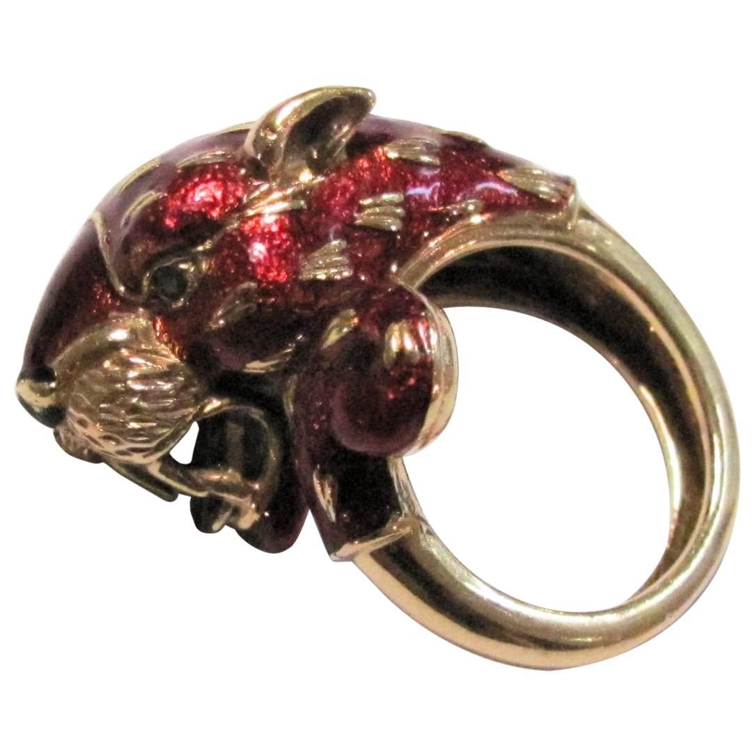 1960s Frascarolo Enamel Gold Panther  Ring
