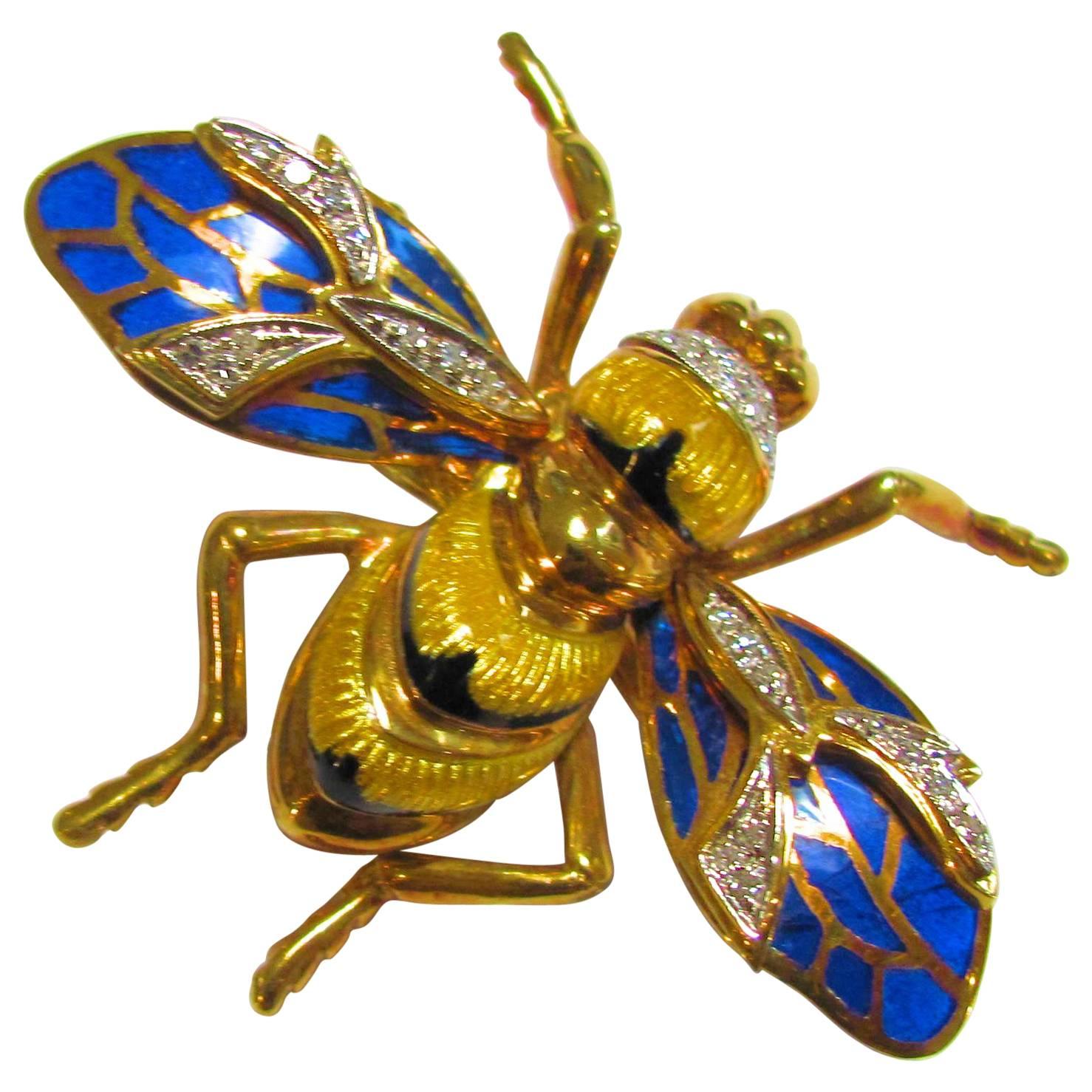 1950s Enamel Diamonds Gold Insect Pin