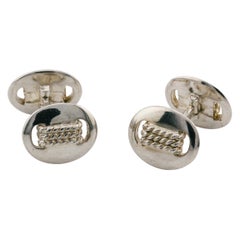 Hermes Used Sterling Silver Rope Motif Cufflinks