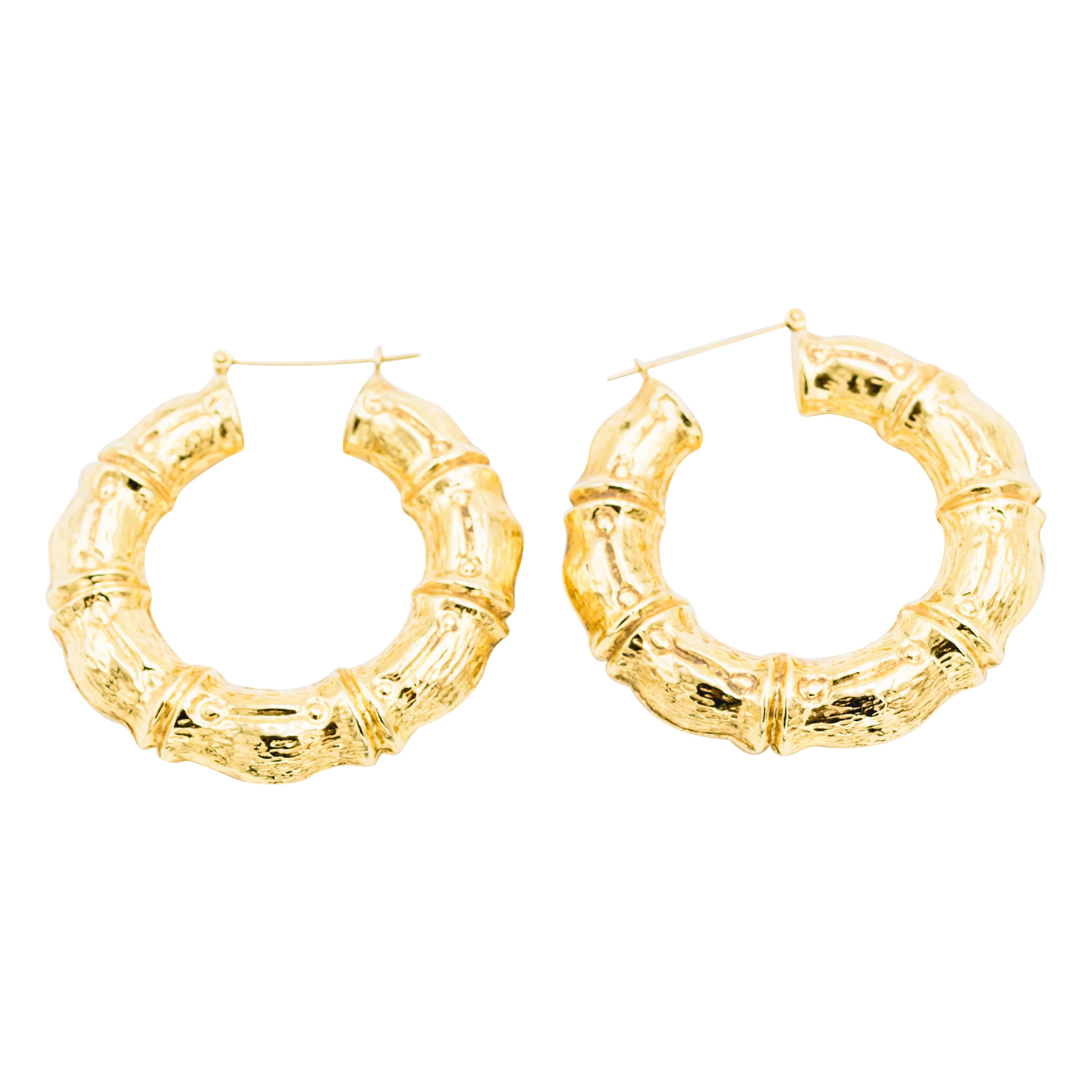 Large Stylized Bamboo Gold Hoop Earrings For Sale