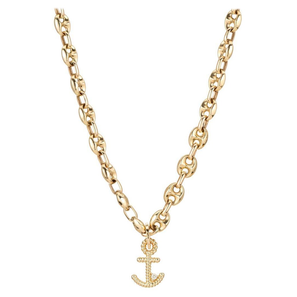 Adina Reyter One of a Kind Small Diamond Anchor Mariner Necklace For Sale