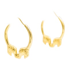 Vintage Large Equestrian Horse Head 18k Yellow Gold Hoop Earrings