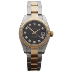  Rolex Ladies Stainless Steel Yellow Gold Diamonds Datejust Wristwatch