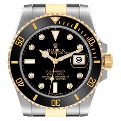 Rolex Montre Submariner en acier, or jaune et diamants noirs avec cadran pour hommes 116613