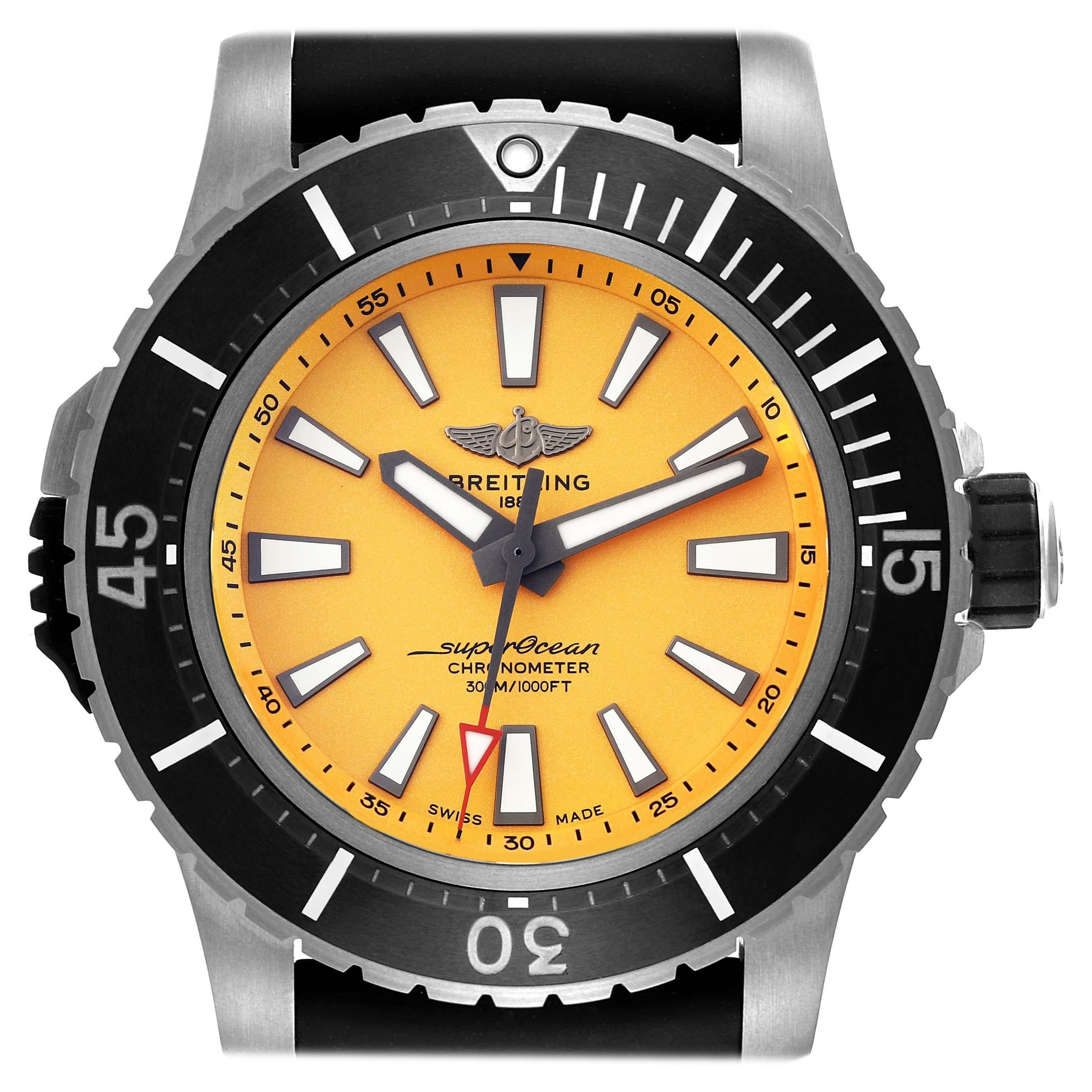 Breitling Superocean Yellow Dial Titanium Mens Watch E17369 Unworn For Sale