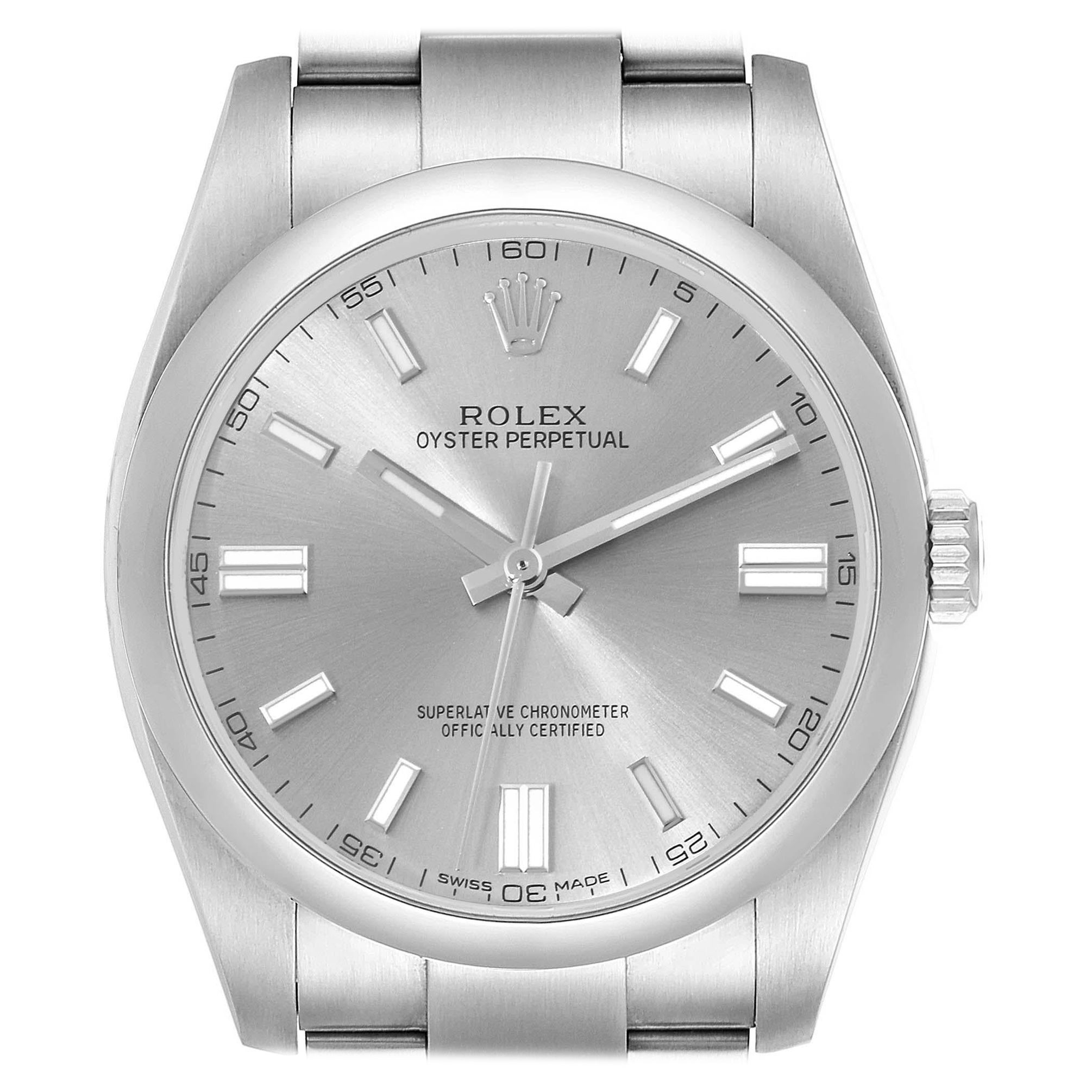 Rolex Oyster Perpetual 36 Grey Dial Steel Mens Watch 116000 Box Card