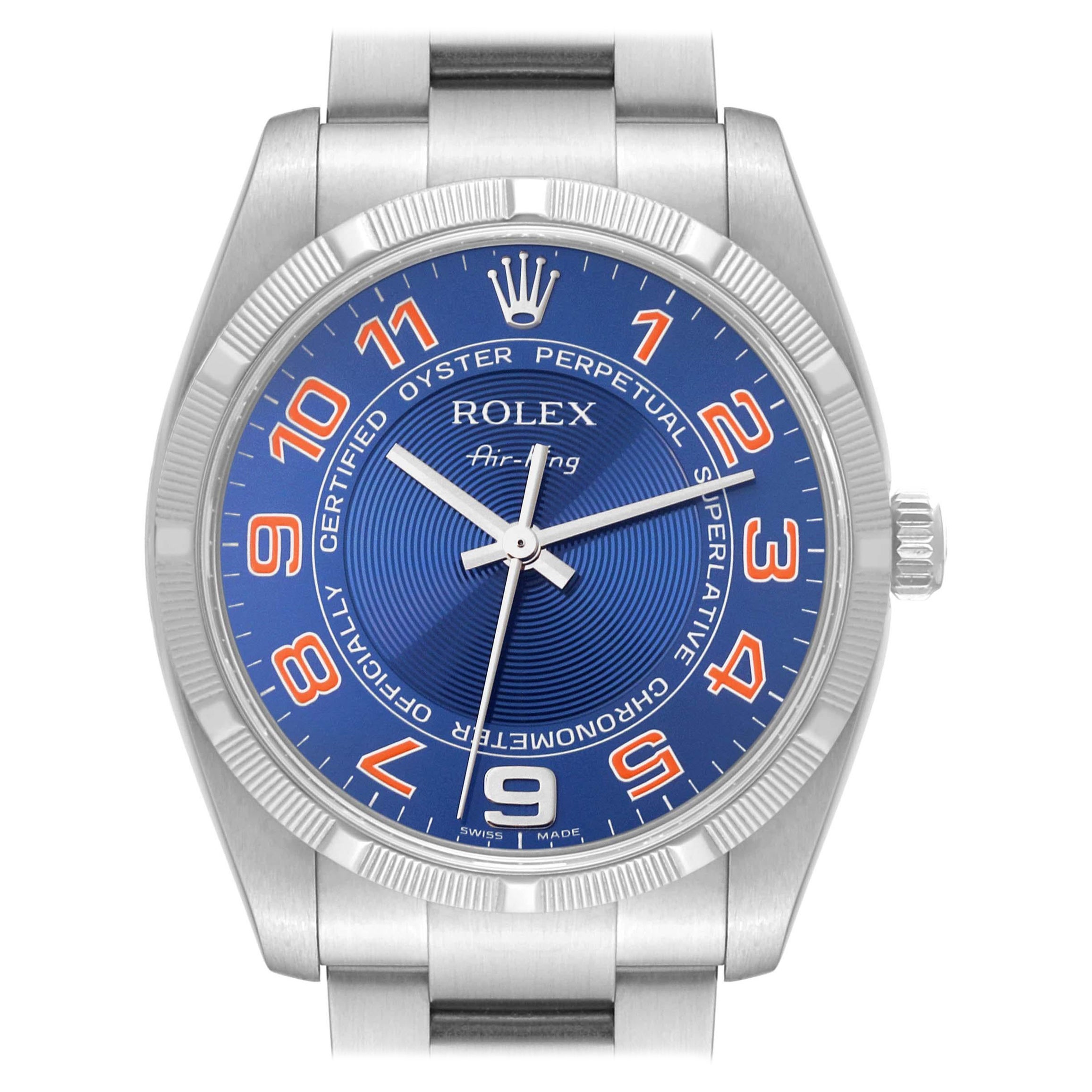 Rolex Air King Blue Concentric Dial Steel Mens Watch 114210