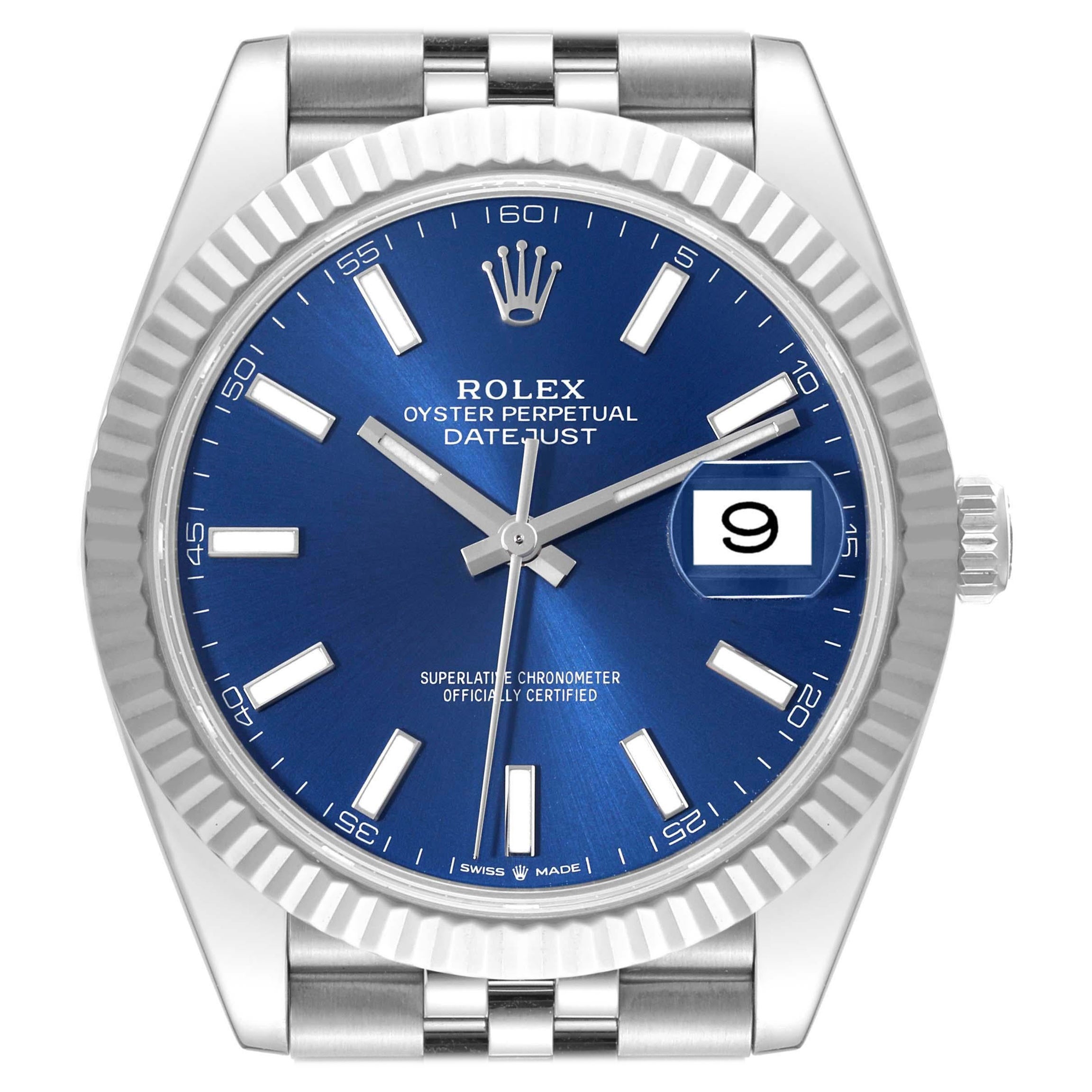 Rolex Datejust 41 Steel White Gold Blue Dial Mens Watch 126334 Box Card