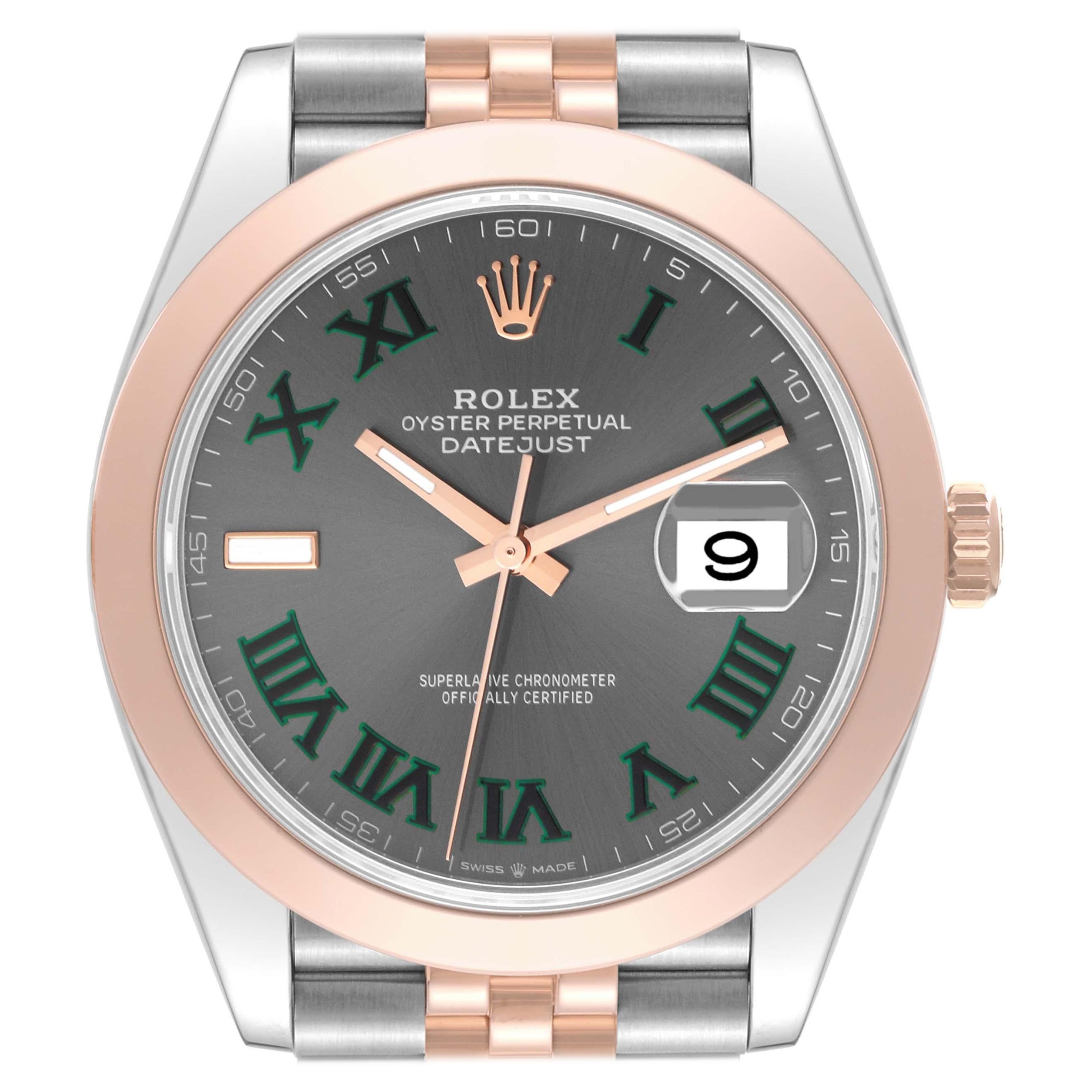 Rolex Datejust 41 Steel Rose Gold Wimbledon Dial Mens Watch 126301 Box Card For Sale
