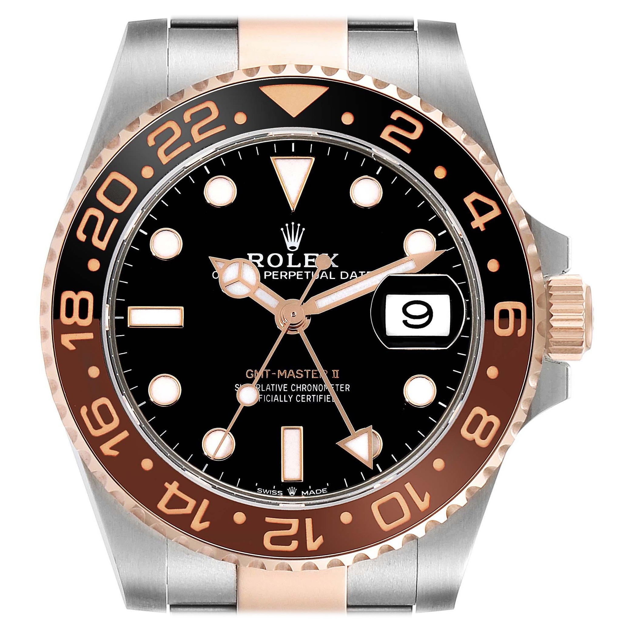 Rolex GMT Master II Root Beer Steel Rose Gold Mens Watch 126711 Box Card For Sale